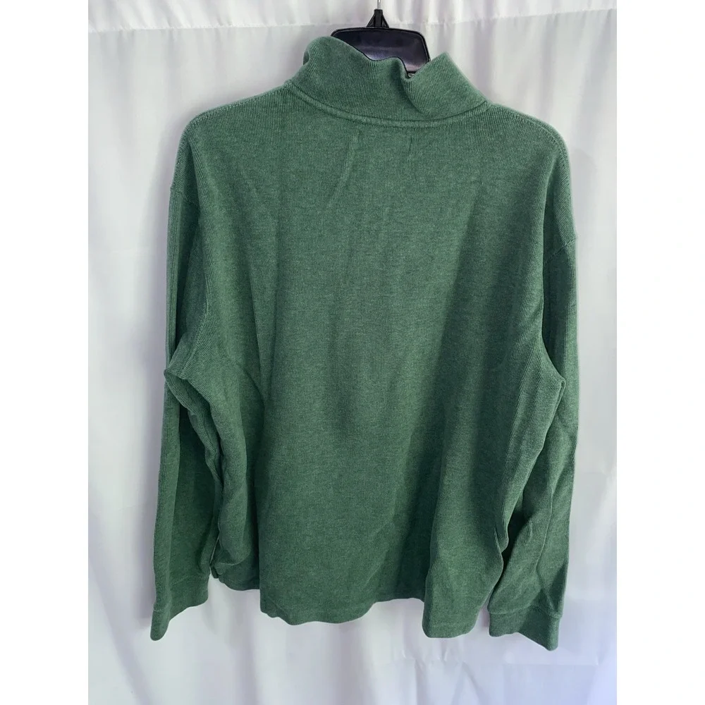 Polo Ralph Lauren 1/4 Zip Pullover Sweater Green Cotton Men's Large Orange Pony
